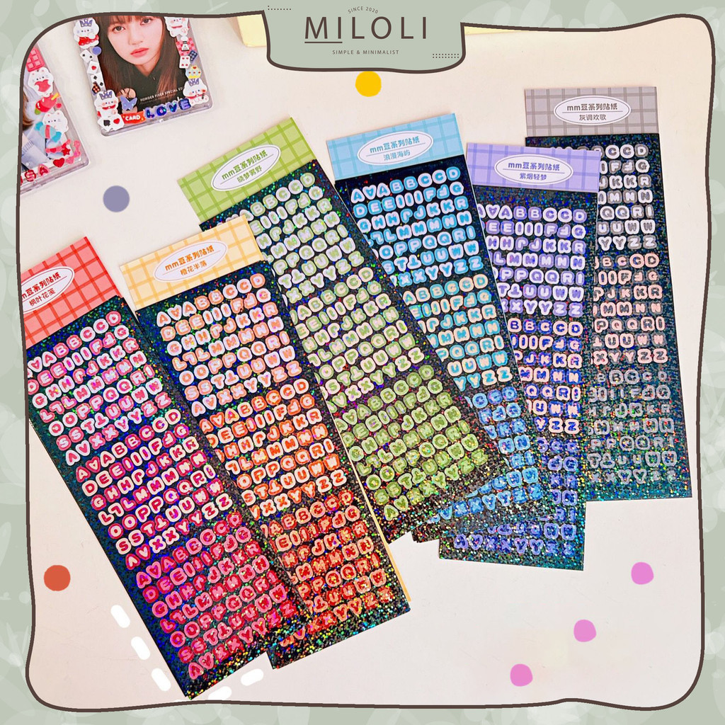 

[MILOLI] 4Pcs LETTER NUMBER ALPHABET GLITTER Kartun Lucu Shiny Sticker Jurnal BUJO Planner Deco Stiker Hias - B0473