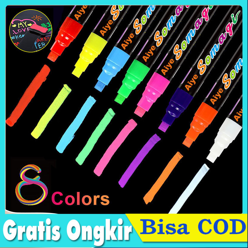 

8 warna Spidol Chalk Marker Blackboard Grafity Art Chalk Pen Multiwarna Manual dengan Spidol LED Khusus (Spidol Fluorescent)