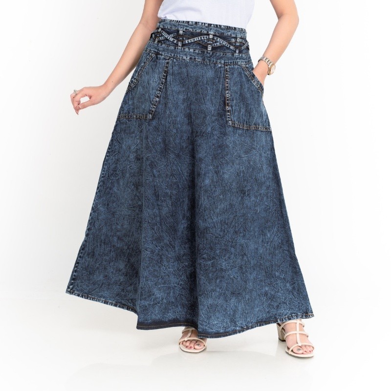 Nassacash - Rok Payung Jeans Premium Warna Hitam Snow Model Pinggang Rajut Original Nassacash Kode 8