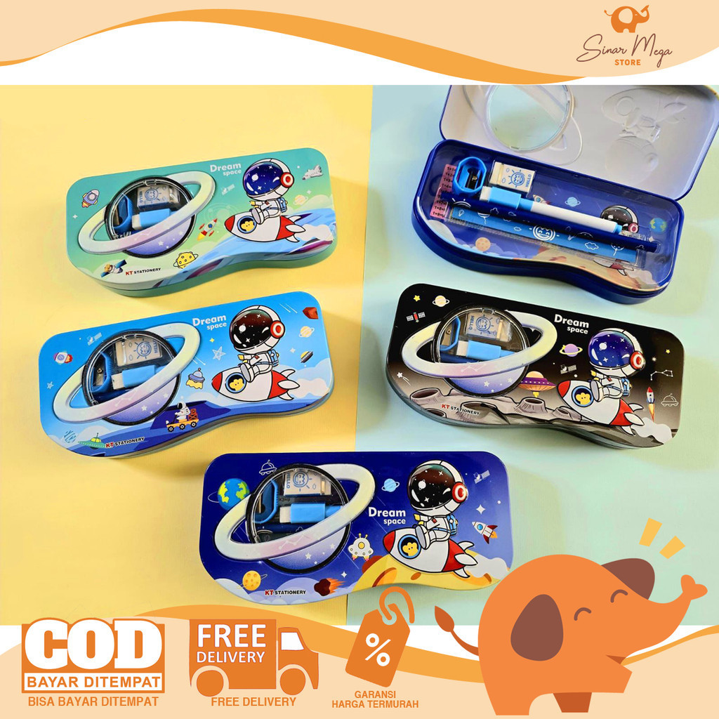 

Fancy Pencil Case Kaleng Set + Isi KT-6662 Tempat Pensil Tema Space