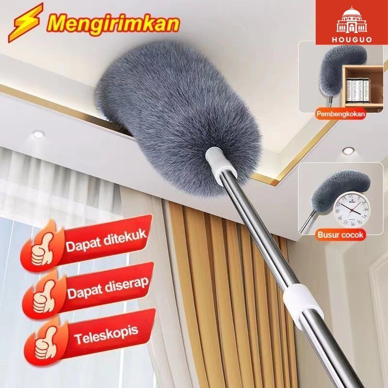 HOUGUO 2.8 Meter Kemoceng Microfiber 280cm Tarik Tekuk Panjang Alat Pembersih Langit-Langit Rumah Bisa Di Tekuk Kemoceng Panjang