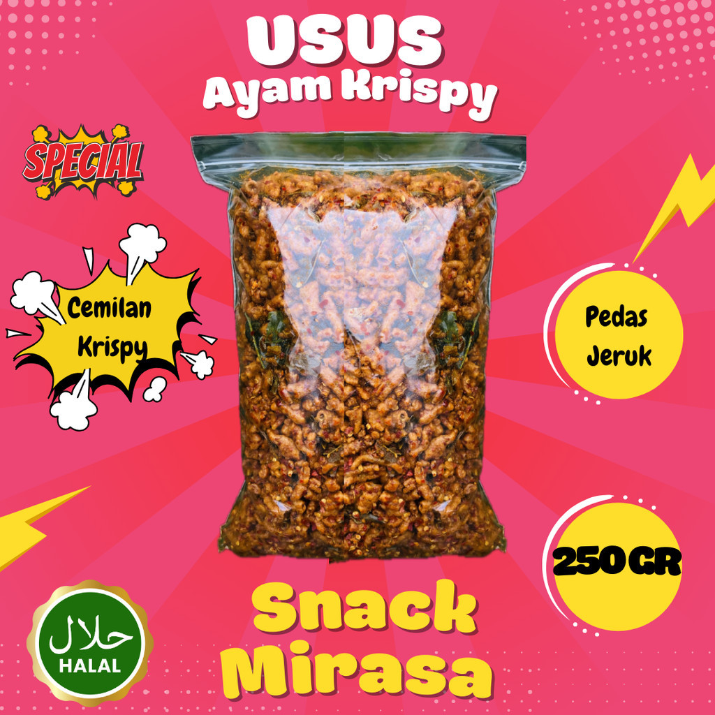 

Cemilan 250gram KERIPIK USUS AYAM CRISPY PEDAS DAUN JERUK Kriukk snack Food