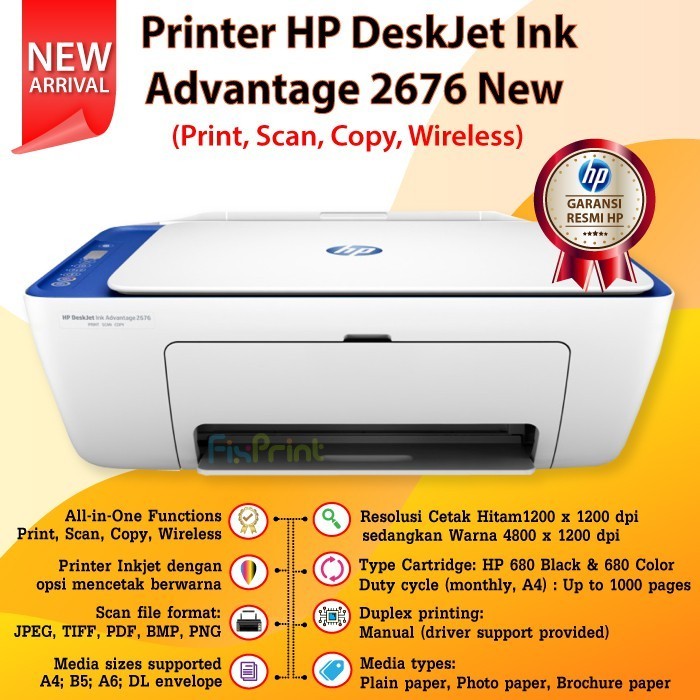 Printer HP DeskJet Ink Advantage 2676 ( Print, Scan, Copy, Wireless )