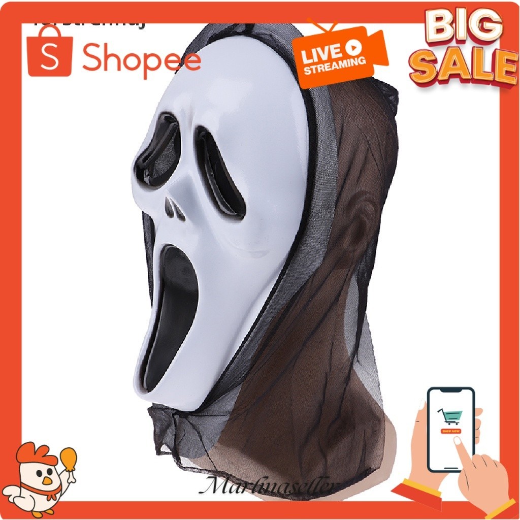 Topeng Scream Ghost Topeng Wajah Gaun Berdarah Mewah Mengerikan Kostum Pesta Halloween huj MRL