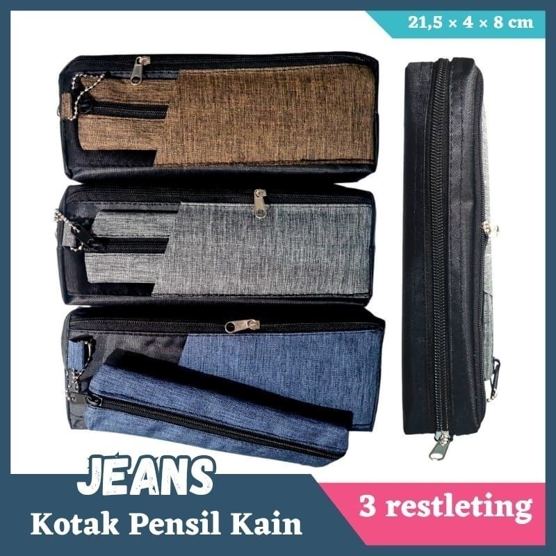 

(PCS) Pensil Case Jeans 3 Resleting - Tepak Pensil Kain Model Jeans - Kotak Pensil Tempat Pensil