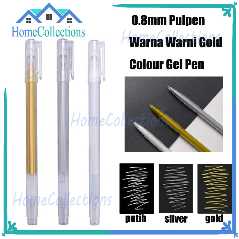 

Pena Tinta Glitter Metalik 0.8mm/Gold Colour Gel Pen/Emas Putih Silver Pulpen Colour