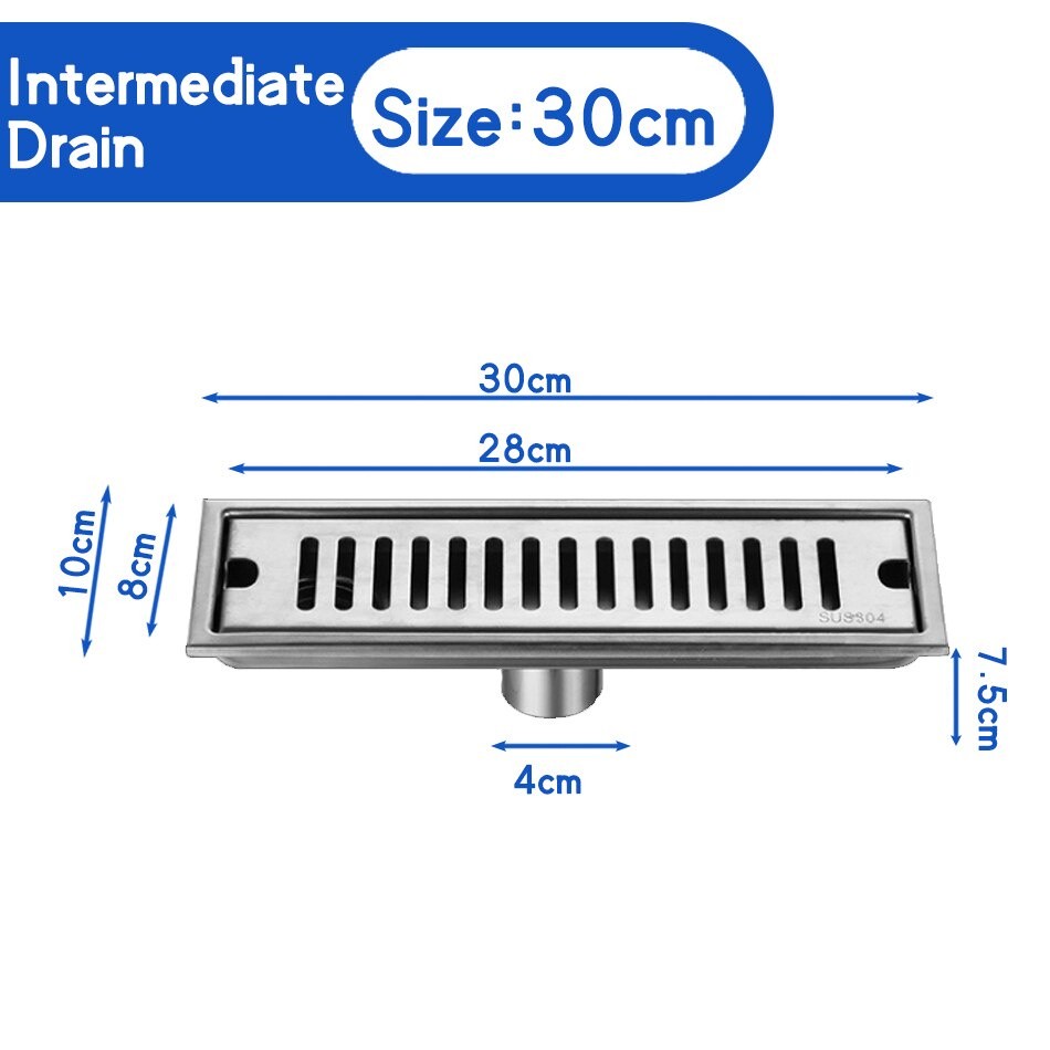 Floor Drain Panjang Lobang Samping 20 / 30 Cm Floor Drain Stainless 304 Panjang Anti Bau Saringan Pe