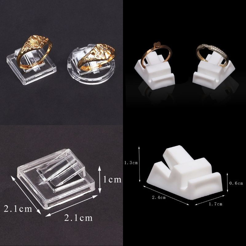 HHS Dudukan Display Cincin/Ring Stand Holder/Bahan Plastik/Display Cincin Bulat Kotak Bening Hitam P