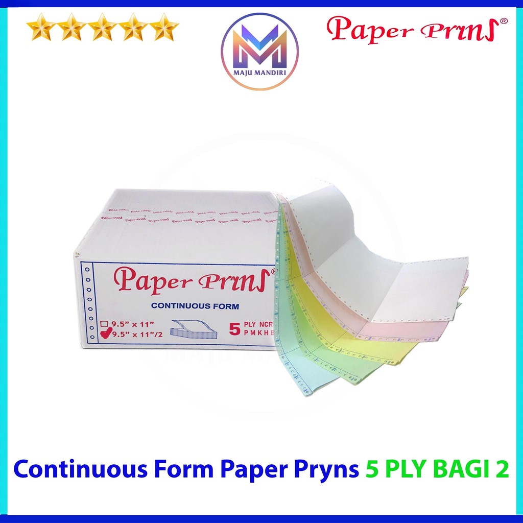 

Kertas Continuous Form 5 Ply Bagi 2 Paperpryns / Ukuran 9,5x11/2