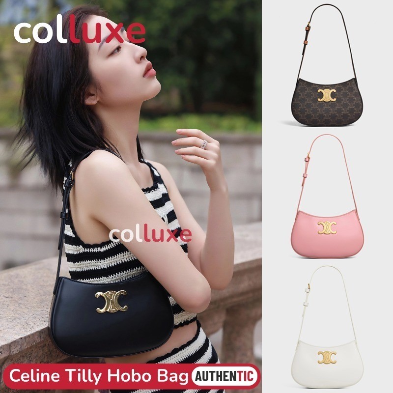 New Celine TILLY bag, medium size, Triangle canvas and calf leather, tan color, adjustable length