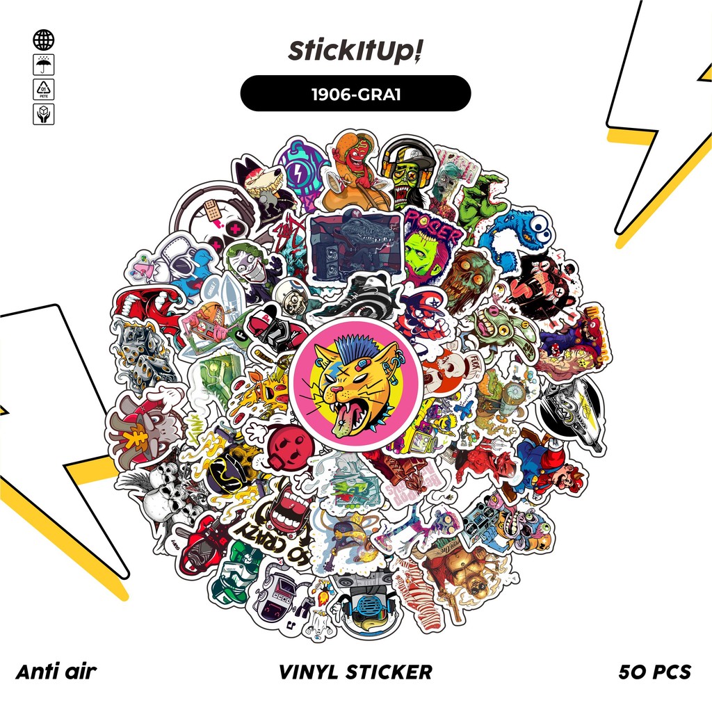 

COD✨ 50 Pcs Stiker Pack GRAFITI RETRO ART CHAR 01 Lucu Aesthetic Vynil Waterproof untuk Freebies Sticker Buku Journal Casing HP Laptop