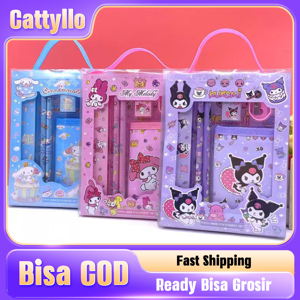 

6 in 1 Kotak Pensil Anak Stationery Set Untuk Hadiah Anak Sanrio Alat Tulis Anak Lucu Kotak Pensil Kuromi