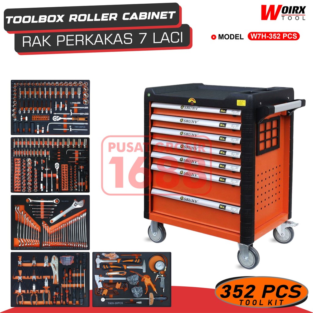 Toolbox Trolly Kabinet 7 Drawer 352pcs Tool Box Roller