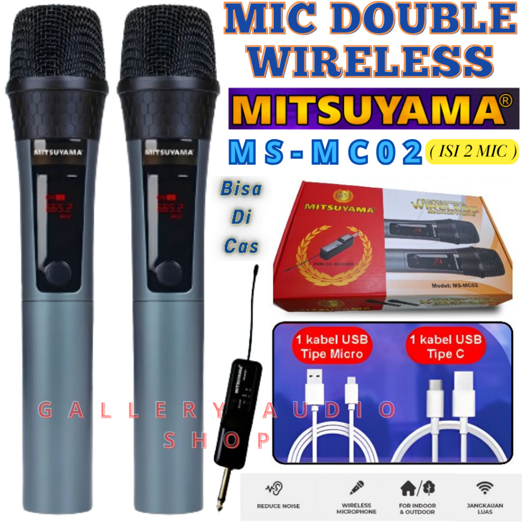 Mic Microphone Wireless Double Profesional 2 Mic MITSUYAMA MS-MC02 MC 02 Isi 2 Mik Mic Karaoke Tanpa