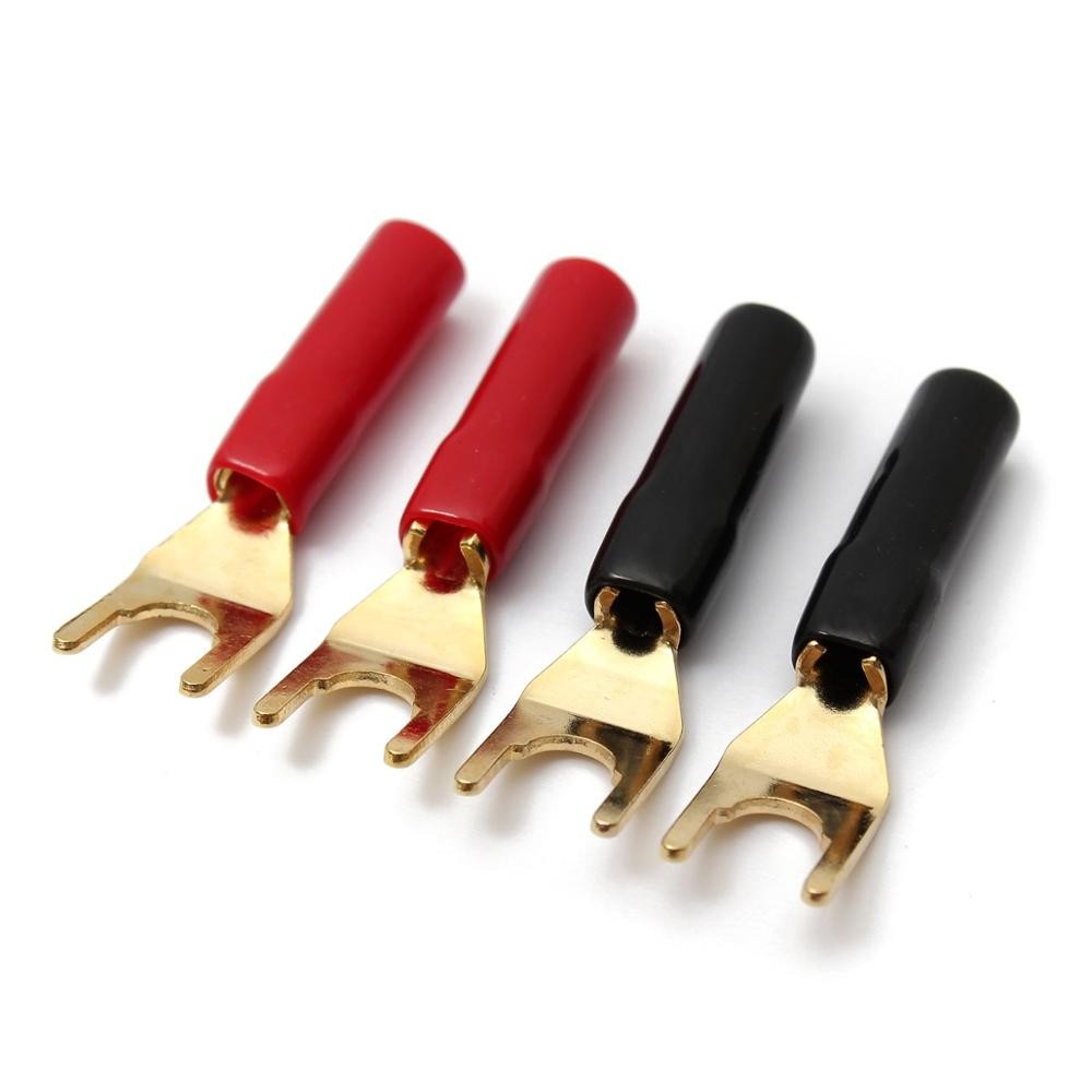 4Pcs Y U Shape Spade Banana Plug Gold Plated Fork Banana Plug Jack Plug Solderless Speaker Cable Pow