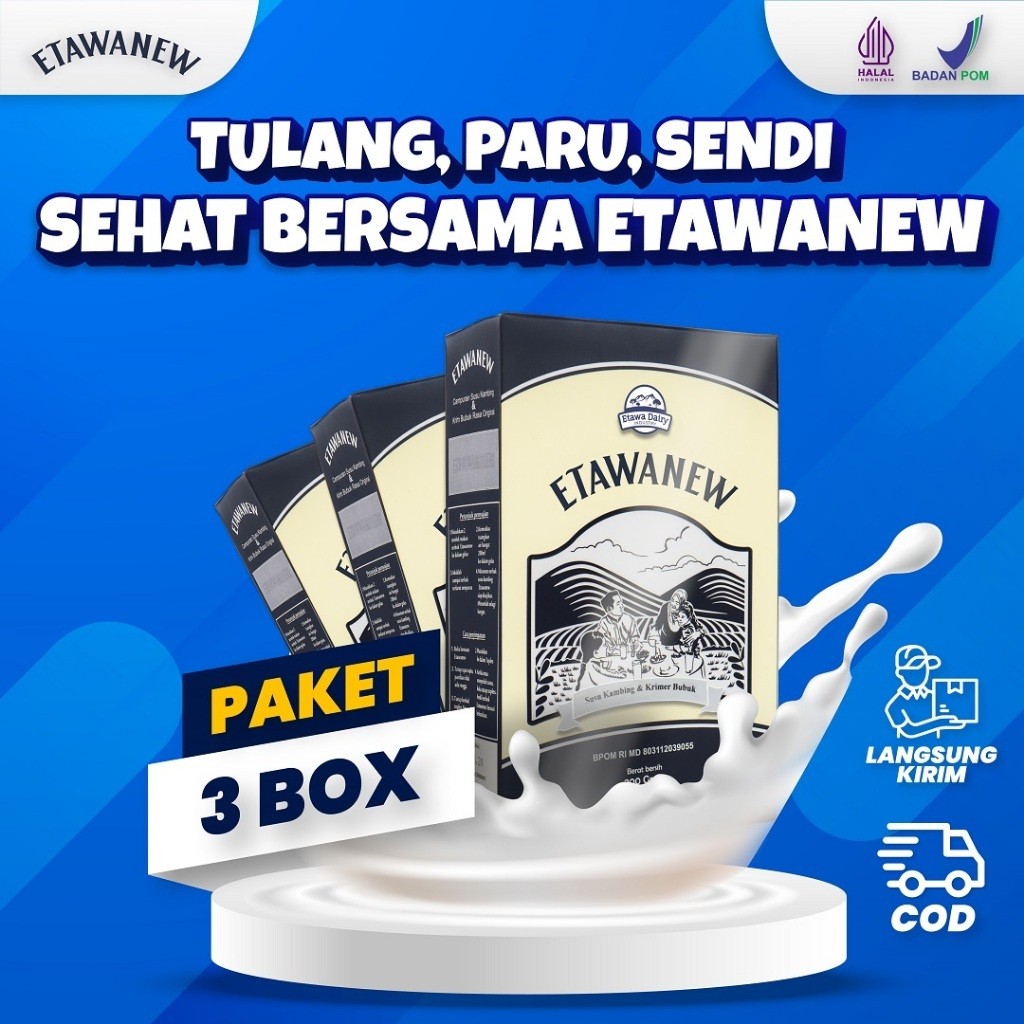 

ETAWANEW PLATINUM 3 BOX - Susu Kambing Murni Membantu Melegakan Pernafasan Asama dan Gangguan Pernafasan 200gr