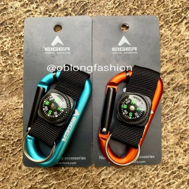 EIGER 1989 GANTUNGAN KUNCI 8MM PEAR D CARABINER WITH STRAP COMPAS