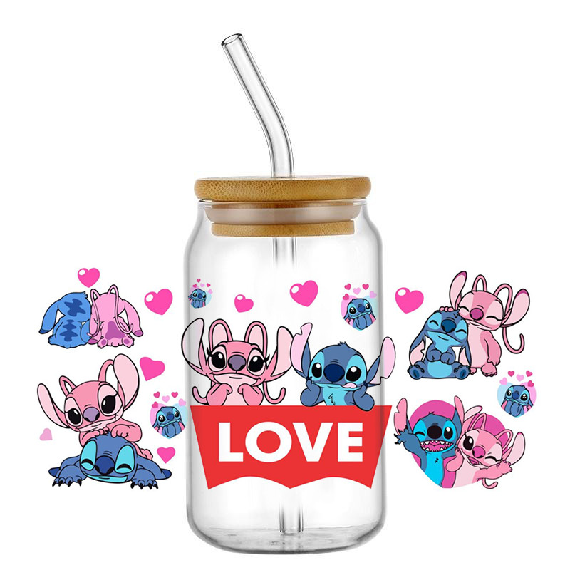 

Miniso Stitch and Lilo UV DTF Sticker for 16oz Cup Wrap Transfer Sticker Custom Label DIY Logo Self adhesive