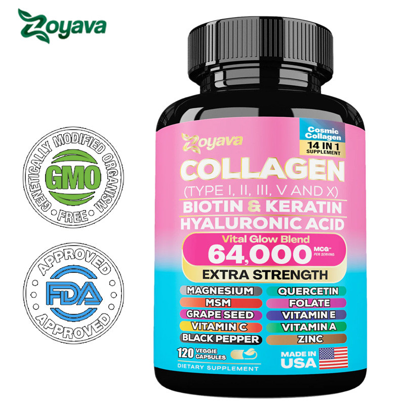 Zoyava Collagen Capsules 14-in-1 / 64,000MCG with Biotin Anti Aging Collagen Soft Gel Capsule Suppor