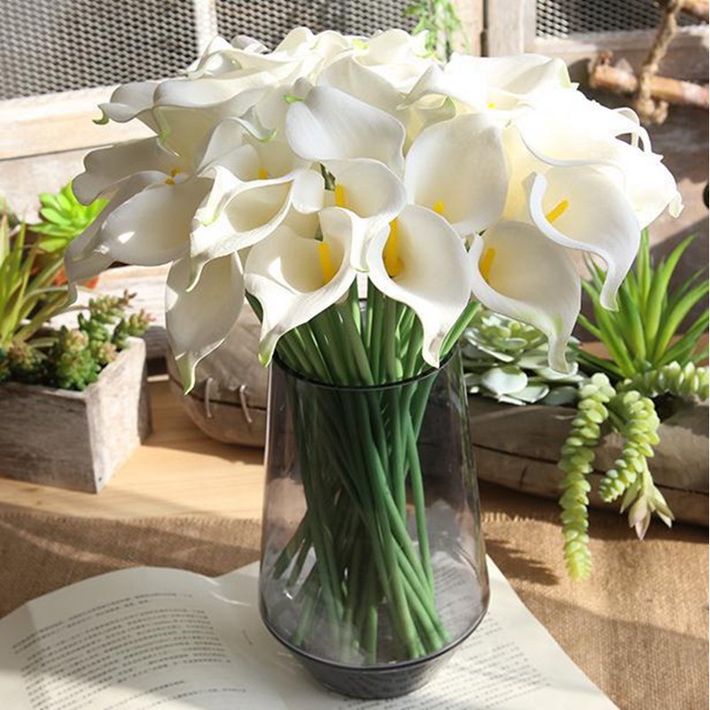 37cm White PU Fake Flower Artificial Calla Lily for Home Decor Wedding Bridal Bouquet Home Table Flo
