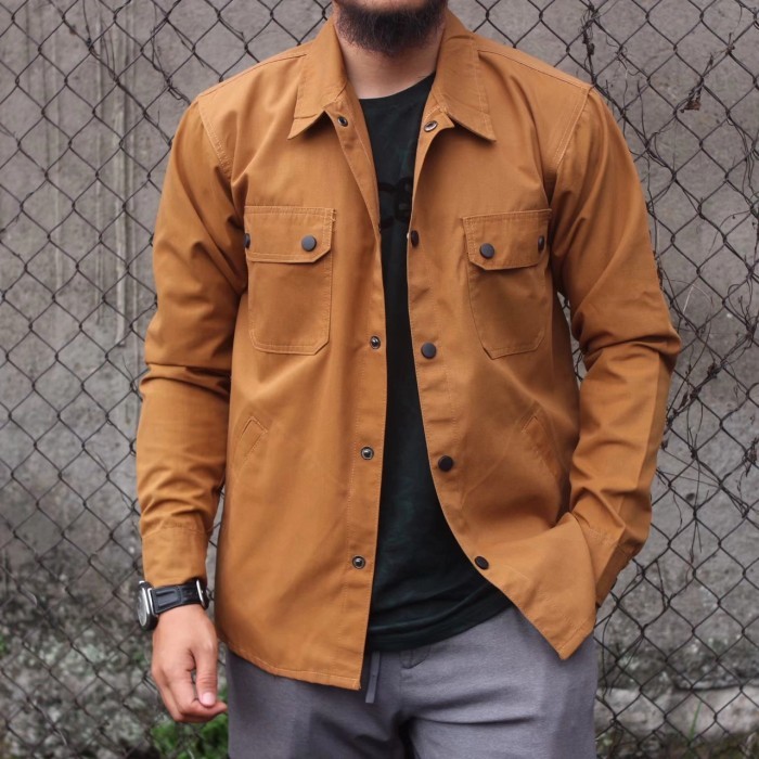 ✨BISA COD✨ -Jaket semi parka pria hijau army kemeja semi parka polos casual - Hitam, XL