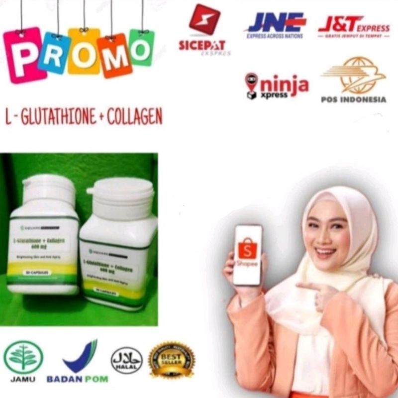 OBAT PENCERAH KULIT BADAN L-GLUCOLL L GLUTATHIONE+ COLLAGEN 600MG ASLI 100% ORIGINAL CAPSULE WHITENI