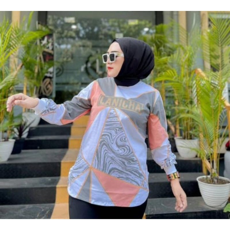 TOP Atasan kaos Lanicha Outfit Premium / Kaos Lengan Panjang/ Kaos Full Print / Atasan Lanicha