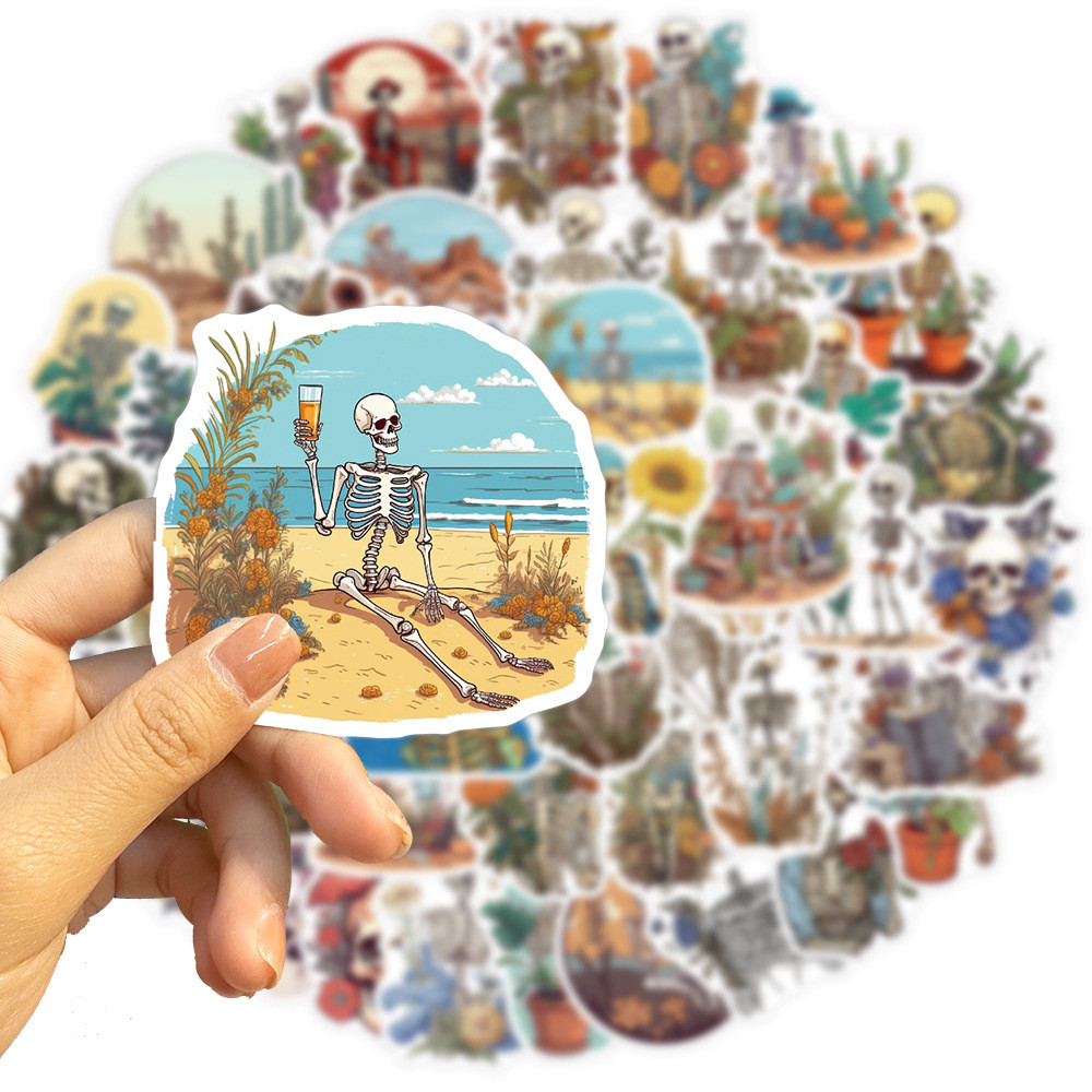 

50pcs Vintage Cartoon Art Skeleton Sticker For Scrapbook Phone Laptop Suitcase Stationery Scrapbooking Supplies Stickers Pack