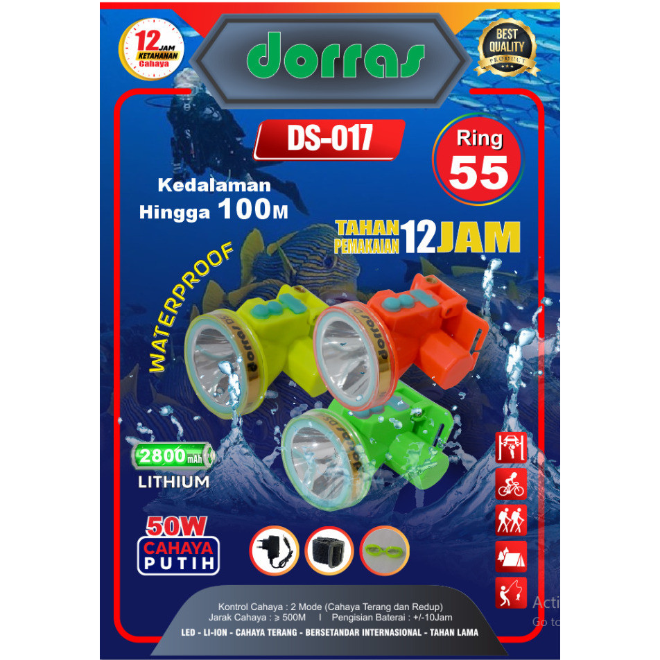 (GS) DORRAS DS-017 Senter Kepala Selam 50 Watt free kacamata selam