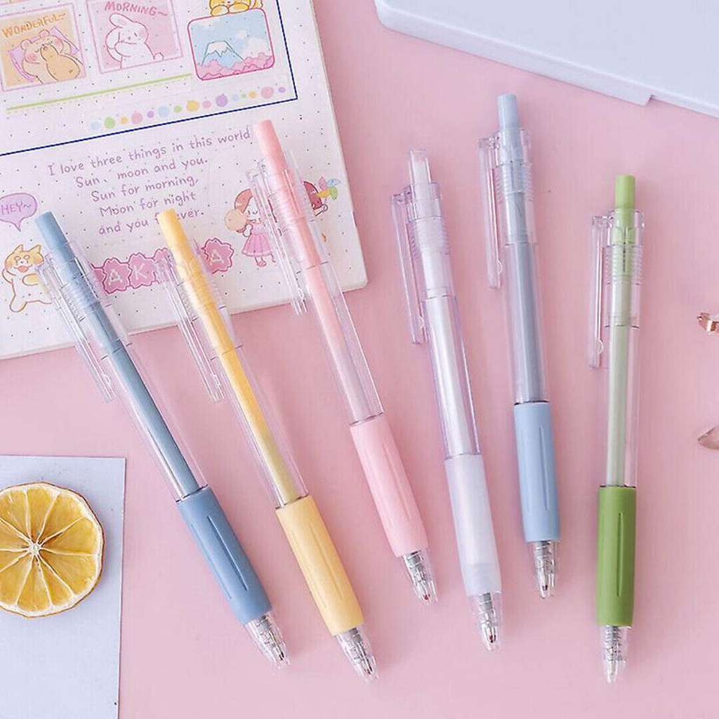 

Pulpen Pena Mekanik Transparan 6 Motif Warna Macaron Morandi Tinta Hitam