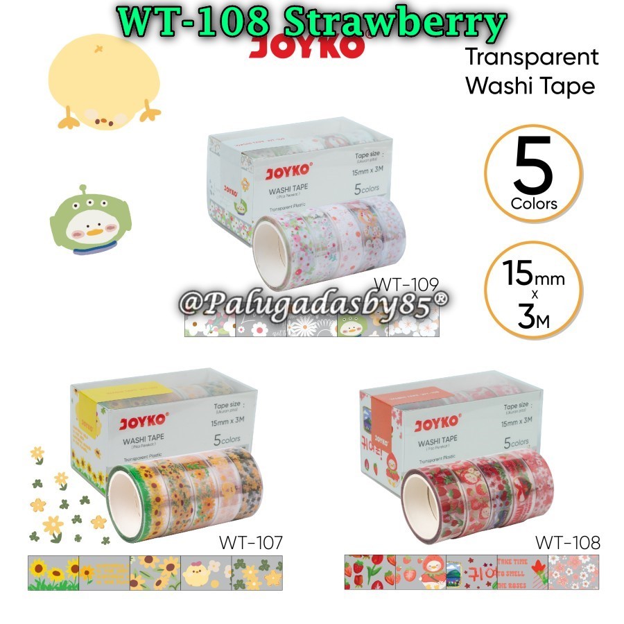 

(1 Set Isi 5 Pcs) GROSIR Washi Tape JOYKO WT-108 / Pita Perekat Selotip Plastik Warna Joyko WT-108