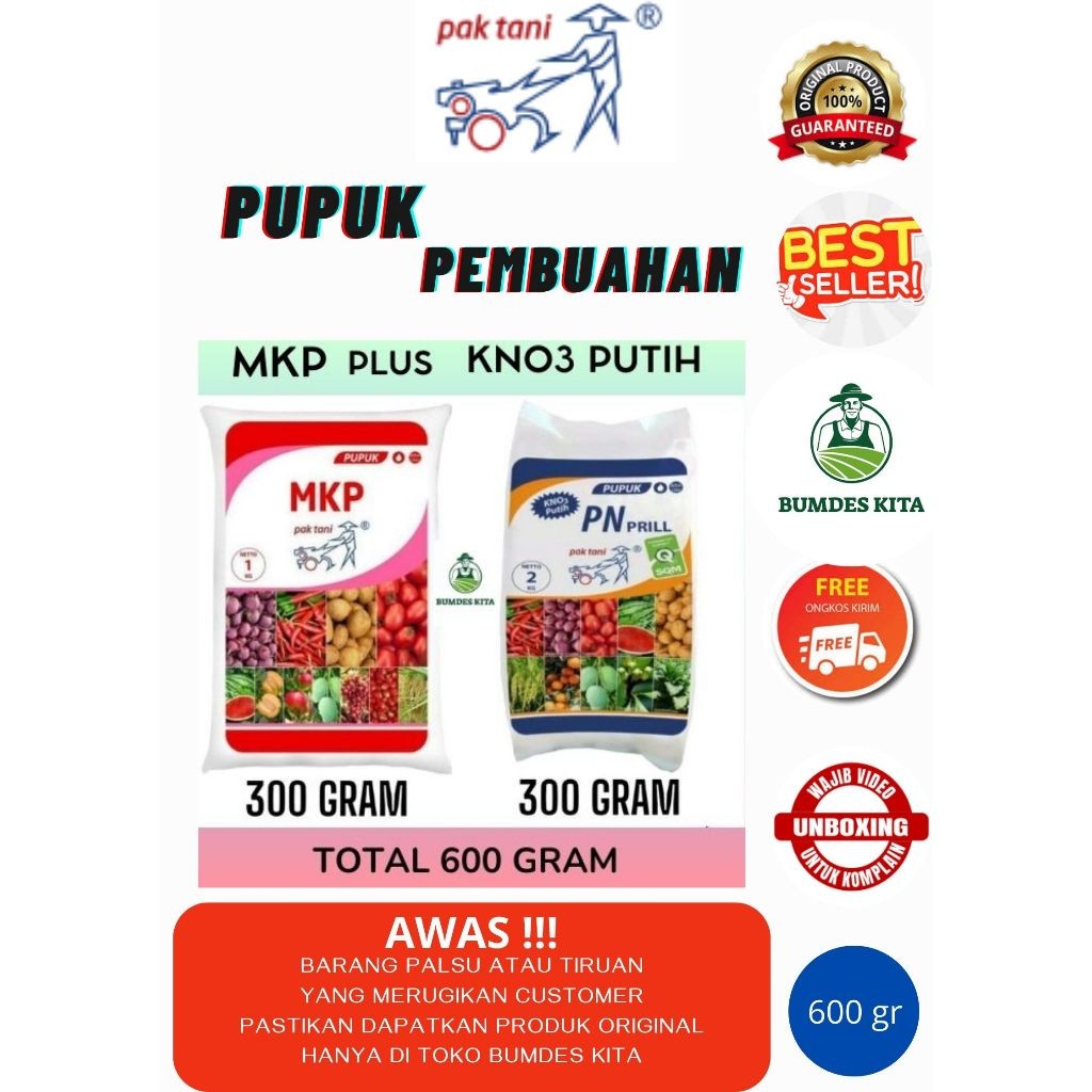 PUPUK MKP + KNO3 PUTIH PAK TANI  REPACK 600GR