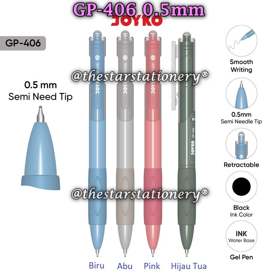 

(1 Biji) Bolpen Joyko GP-406 0.5 Gel Pen / Gel Pen Joyko GP406 0.5 mm / Joyko GP 406