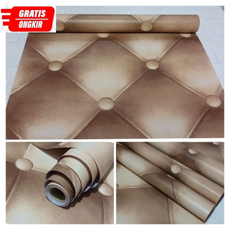 Wallpaper Sticker Dinding Coklat Kulit Sofa 3D Buat Dinding Rumah Ruang Tamu Dan Kamar Tidur Elegan 