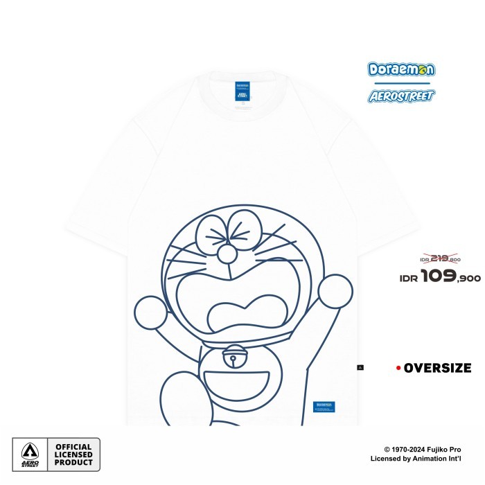 Baju Kaos Aerostreet T Shirt Oversize Monoline Doraemon Off White Kaos FBDAA