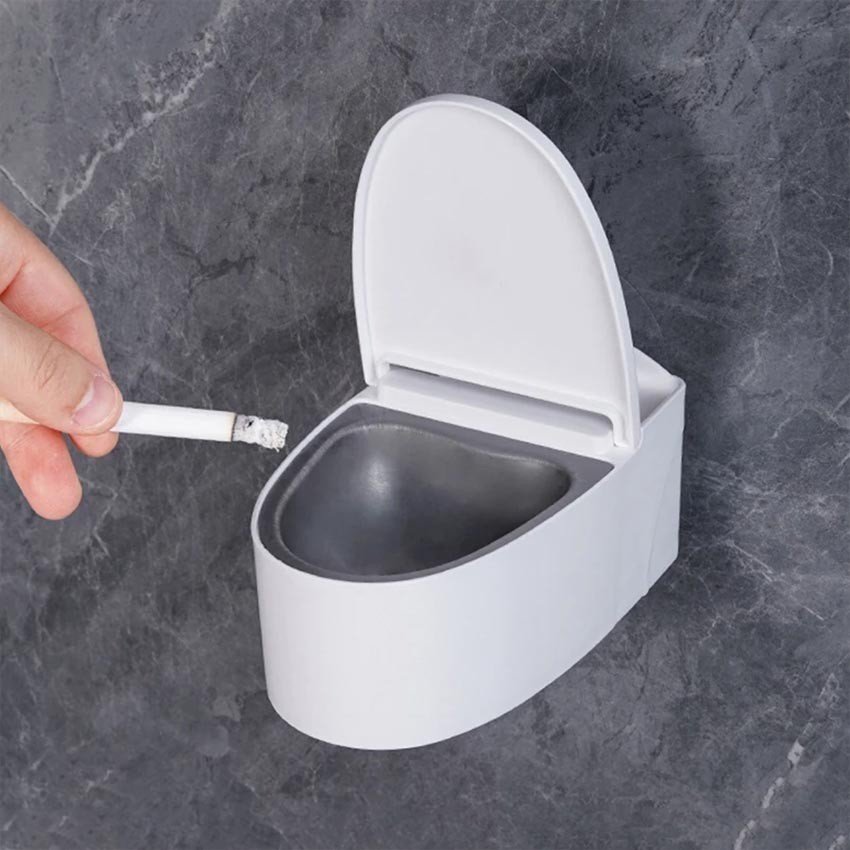 WAGOMU - Asbak Rokok Tempel Dinding Dengan Tutup Ashtray Asbak Gantung Unik Lucu Bentuk WC Toilet