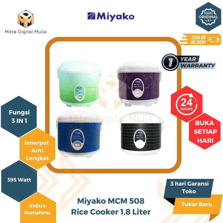 Miyako MCM508 Penanak Nasi Rice Cooker 1.8 Liter Panci Anti Lengket Food Grade Body Tin Plate Thermo