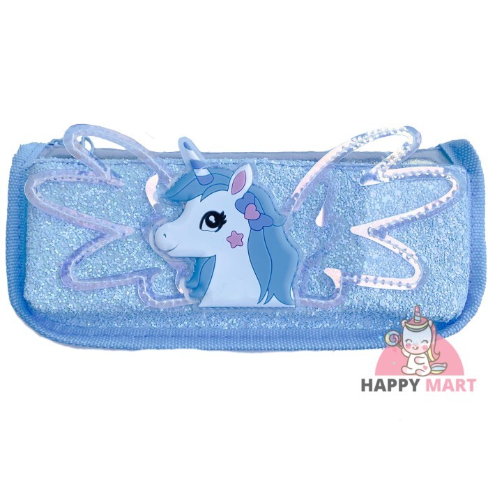 

[New]Promo Kotak pensil unicorn glitter holo wings - Biru