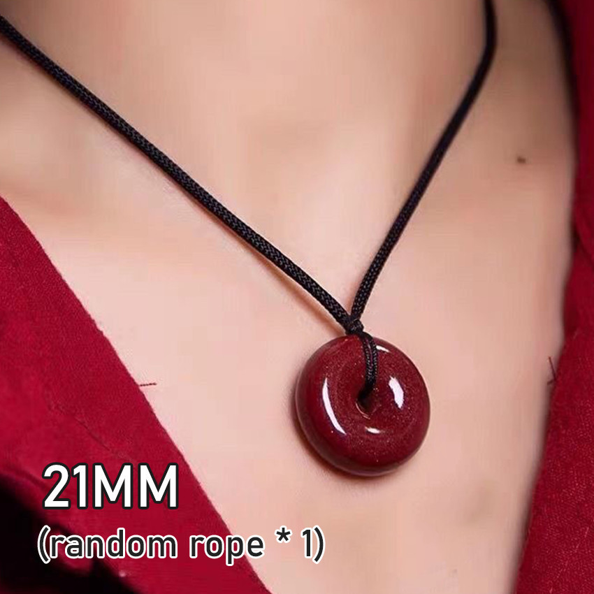 Kalung Tali Liontin Koin Batu Red Kalung Pria Wanita / Kalung Keberuntungan Necklace Round -