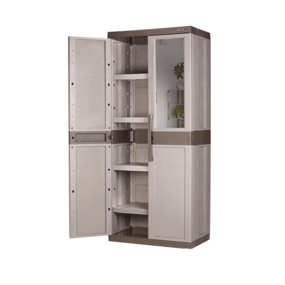 Arisa CA502 Lemari Multifungsi Plastik Elegan Dua Pintu Kaca Cermin Depan LEMARI PAKAIAN 2 PINTU 4 S