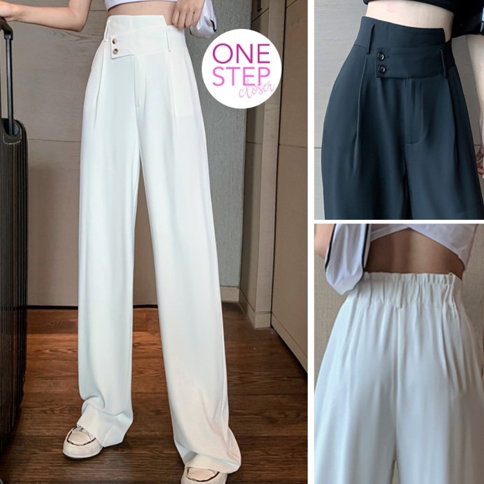 MURAH✨ - Celana Kulot Highwaist Wanita Bigsize Bahan Jatuh B1-005-1097 - Putih, XXL