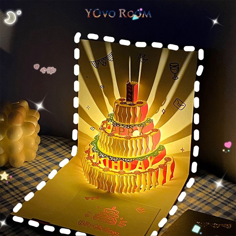 Kartu ucapan lampu musik Greeting card 3D/Kartu Ucapan Pop Up 3D Tulisan Happy Birthday  YOvo
