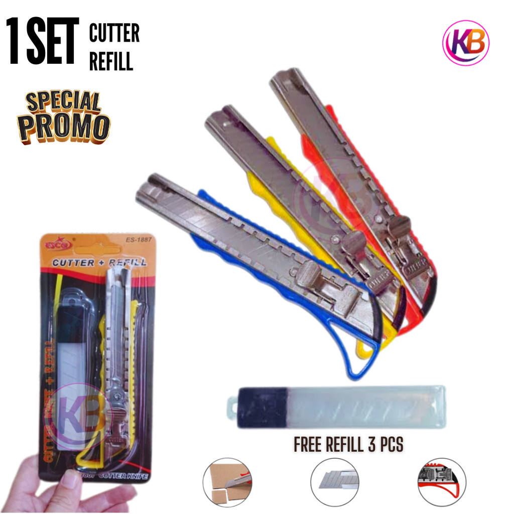 

Pisau cutter super tajam / Cutter / Bonus refill 3 pcs / Cutter Es-1887 Knife scissors / Duta gemilang