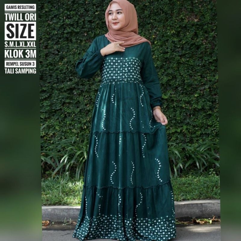 GAMIS TWILL SUSUN RESLETING DEPAN BUSUI / GAMIS TWILL SUPER 100% TWILL ORI CAP MALAM BATIK PEKALONGA