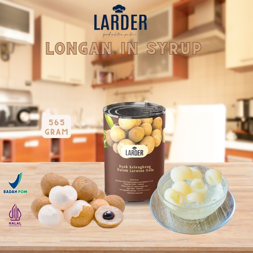 

LARDER Canned Longan Syrup Buah Kelengkeng - 565 Gram Buah Kelengkeng dalam Larutan Gula