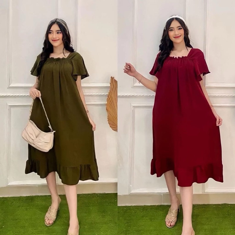 DASTER LAURA / DASTER FUJI PENDEK CRINGKLE AIRFLOW POLOS BAWAH REMPLE KERUT DADA