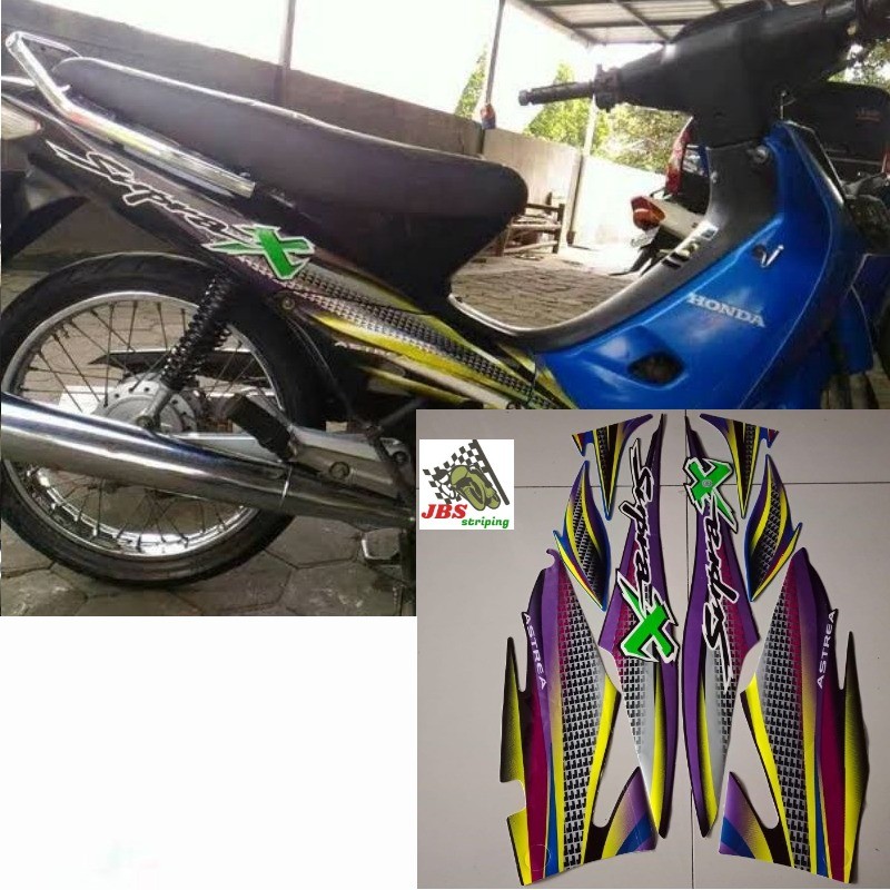 Striping supra x stiker honda astrea supra x lama 100 2003 biru hitam