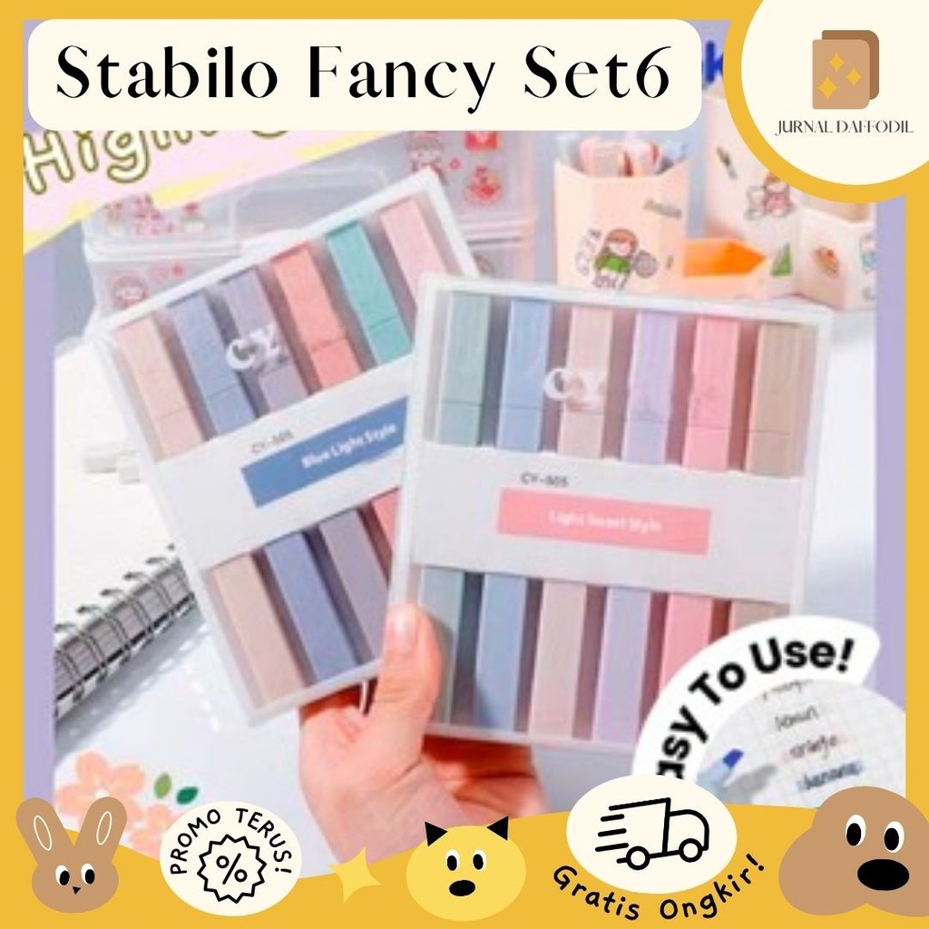 

Jurnal Daffodil - Stabilo Fancy Stabilo Warna Pastel Highlighter Set 6 Pcs Stationery