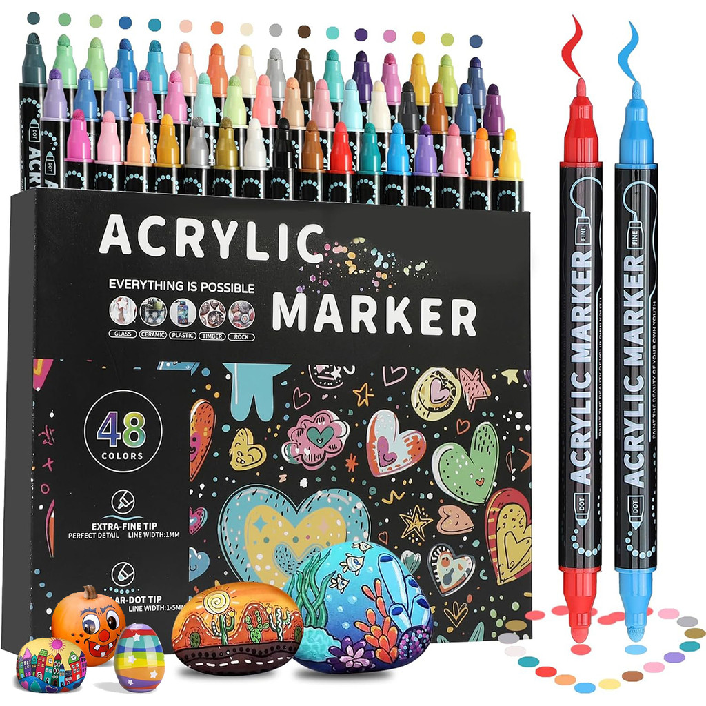 

12/24/36/48 Colors Dual Tip Acrylic Paint Pens Markers for Wood Canvas Stone Rock Painting Glass Ceramic Surfaces DIY Crafts