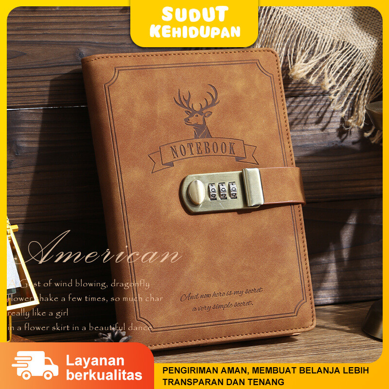 

Notebook A5 Berkunci Password Buku Diary Bisnis Premium dengan Kunci Buku Catatan Kulit PU Anti Air